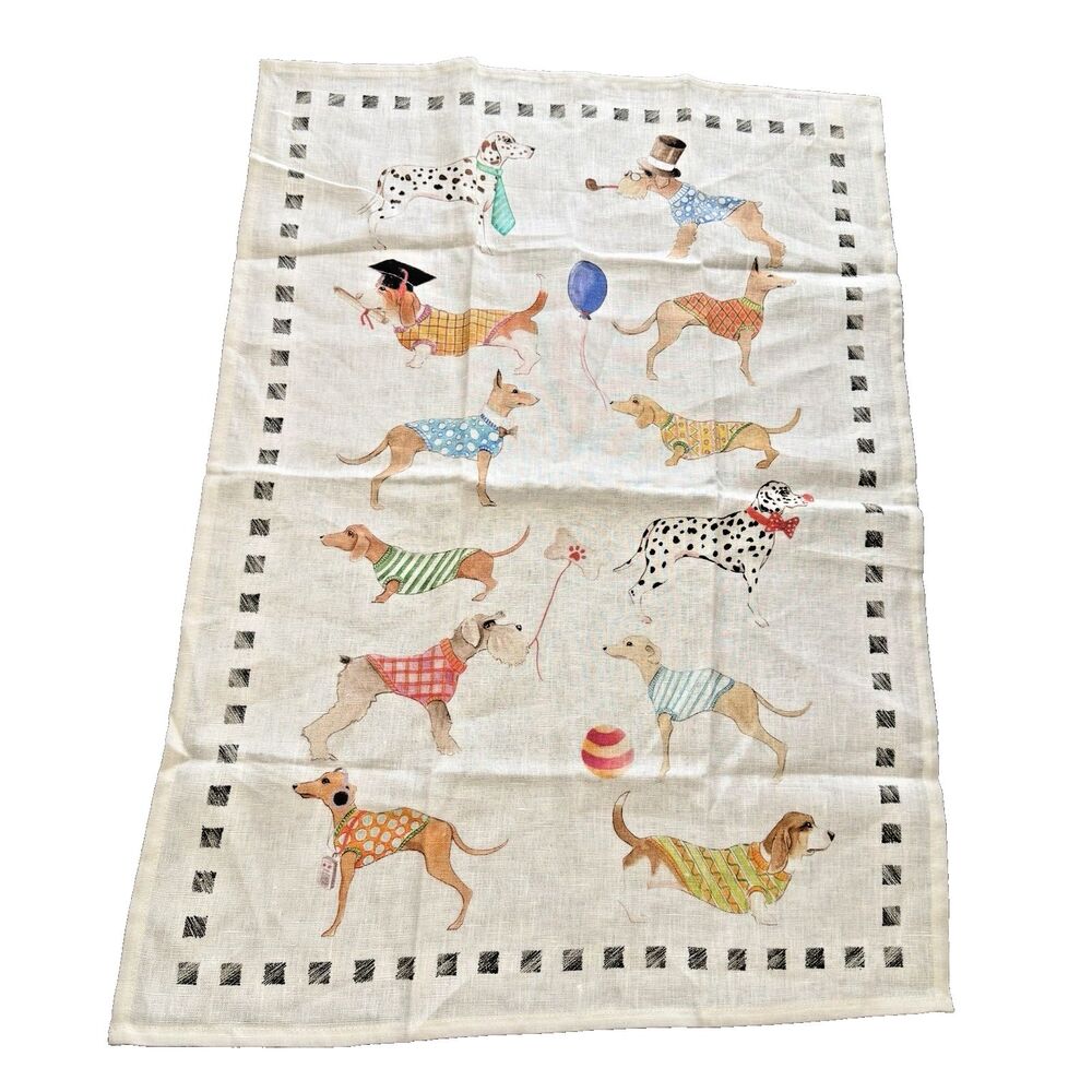 Tessitura Toscana Telerie “Best Friends Cani” 100% Italy Linen Tea Towel Dogs